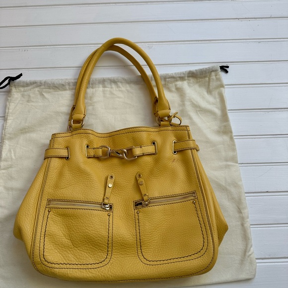 Cole Haan handbag purse yellow w gold detailing soft pebbled leather - Picture 2 of 15